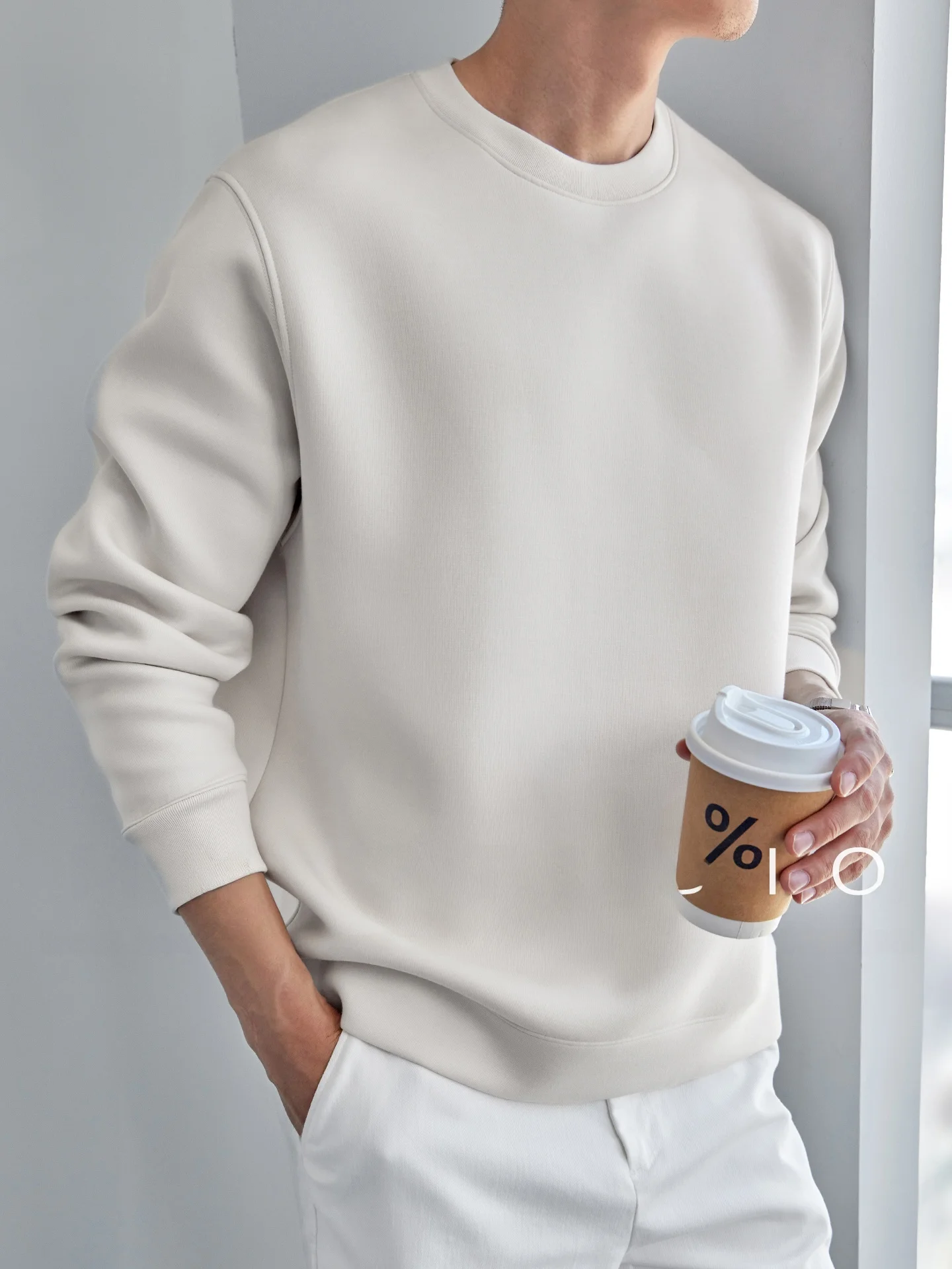 Heavyweight Modal Blend Long Sleeve Crew Neck Sweatshirt Casual Commute Men's T-Shirt Autumn Style Breathable Comfortable Fit