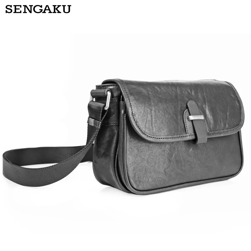 

Fashion Genuine Leather Men's Shoulder Bag Black Color Vegetable Tanned Cowhide Crossbody Messenger Bag For Male