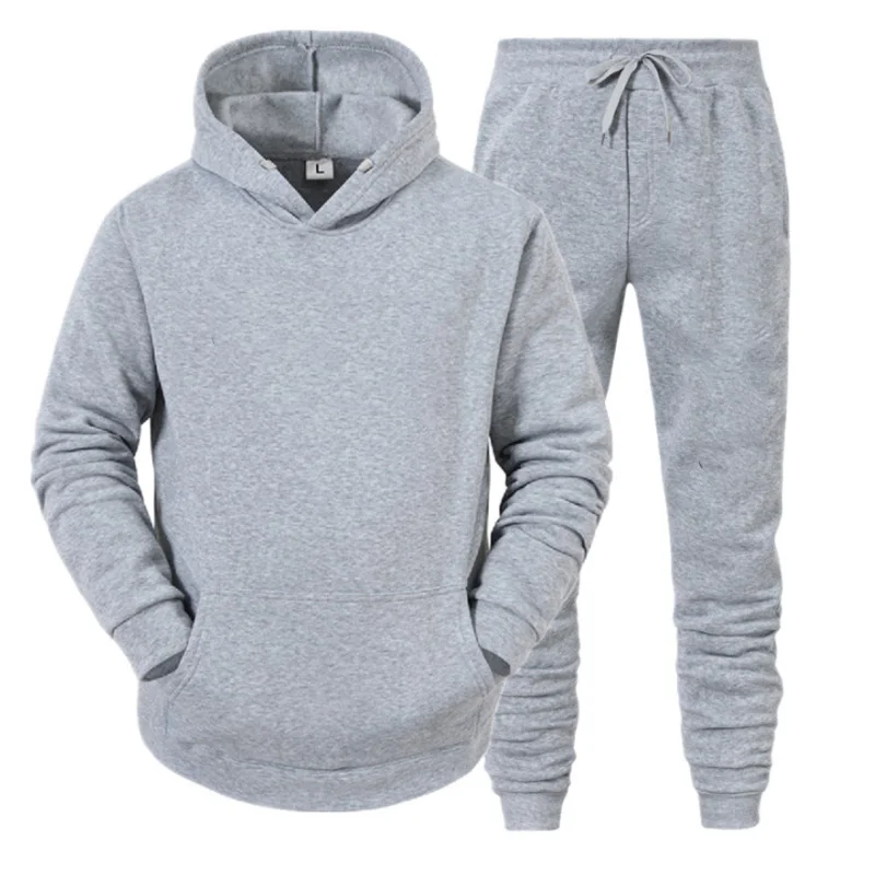 Fashion Sportswear+  Pants Soild Colour  Sweatshirts Fleece Men\'s Set Hoodie  Tracksuit  2 Pieces S-3XL Clothing Set