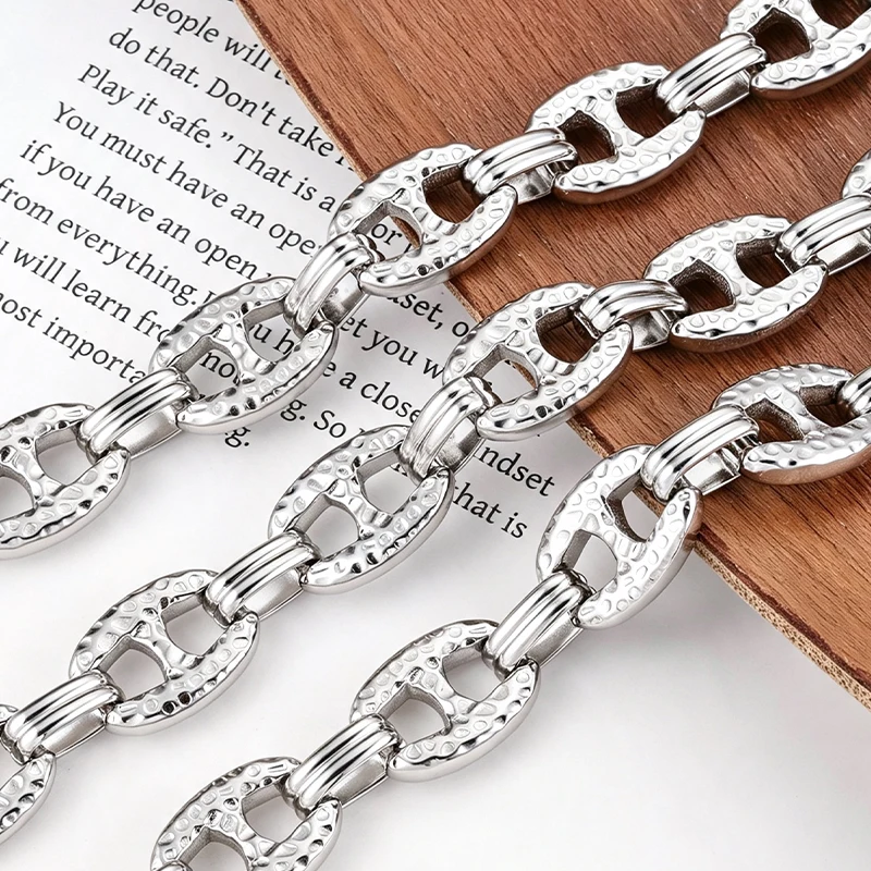 Stainless Steel Hammered Textured Link Chain DIY Jewelry Making Accessories for Bracelet Necklace Craft Supplies
