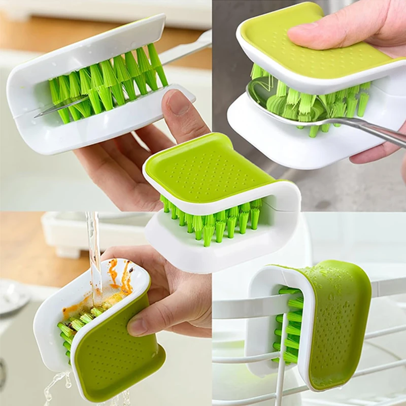 Blade Brush Knife Cutlery Cleaner Brush Bristle Scrub Kitchen Washing Chopsticks Cleaning Non-Slip Brush Scrubber Double-Sided