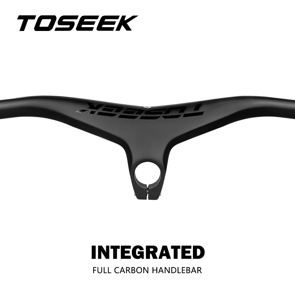 TOSEEK Mtb Handlebars And Stem 28.6mm-17Degree Carbon Integrated Handlebar For Mountain Bike 660~80070/80/90/100mm Bicycle Parts