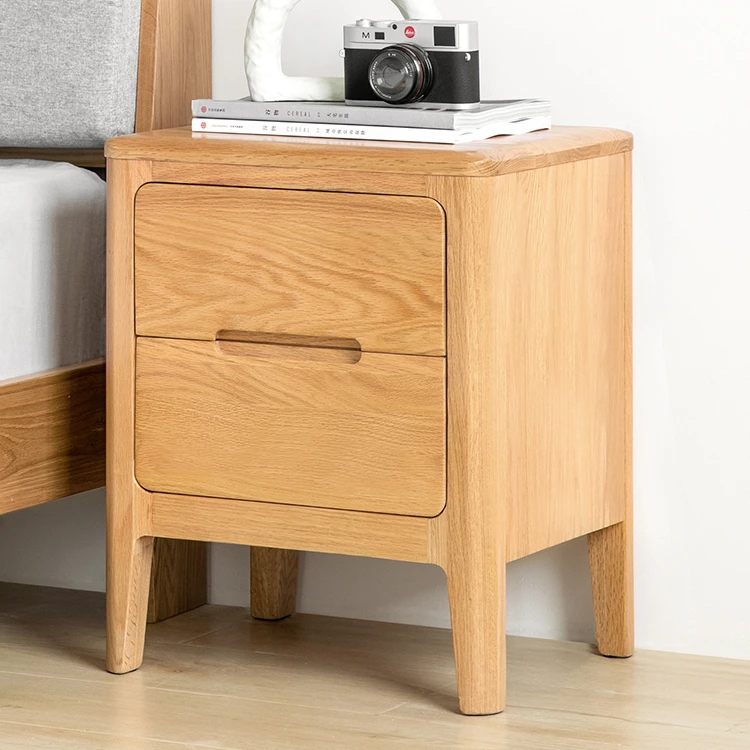 

A5022 Minimalist Style Solid OAK Wood Bedroom Furniture 2 Drawers Nightstand Bedside Table