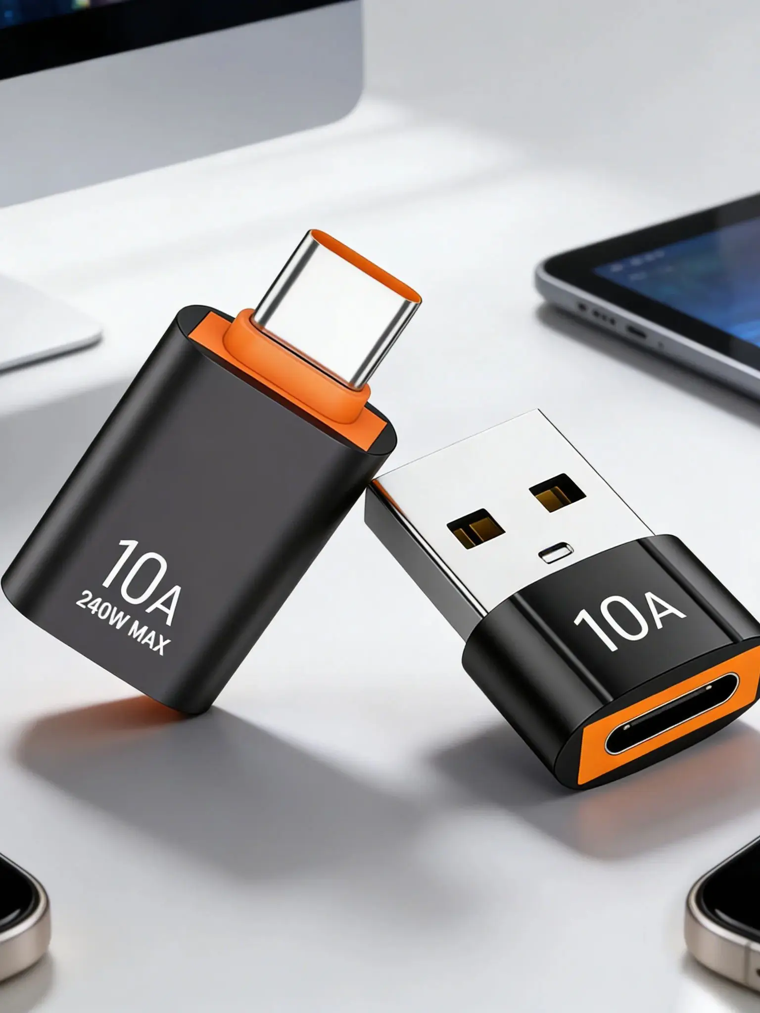 10A OTG Adapter, USB-C Male to Female Connector, No Battery Needed, Data Transfer Supported, Matte Surface