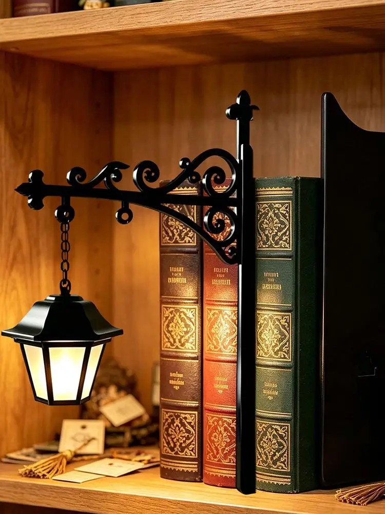 Mini Vintage Black Metal Scroll Mount LED Night Light Gothic Vintage Wall Lantern Ornament Book Light