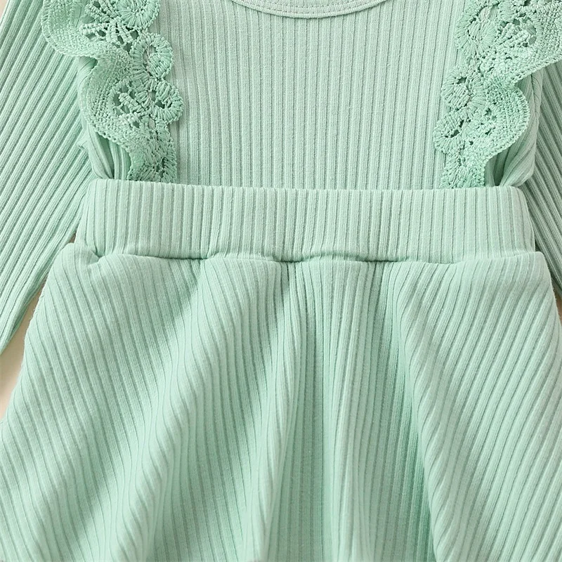 

Newborn Baby Girl Ribbed Romper Dress Solid Color Long Sleeve Ruffle Tutu Skirt Knit Bodysuit Headbands Set