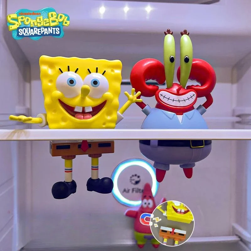 SpongeBob SuqarePants 25th Anniversary Time Travel Series Action Figures Refrigerator Magnet Toy Collection Ornaments Kids Gifts