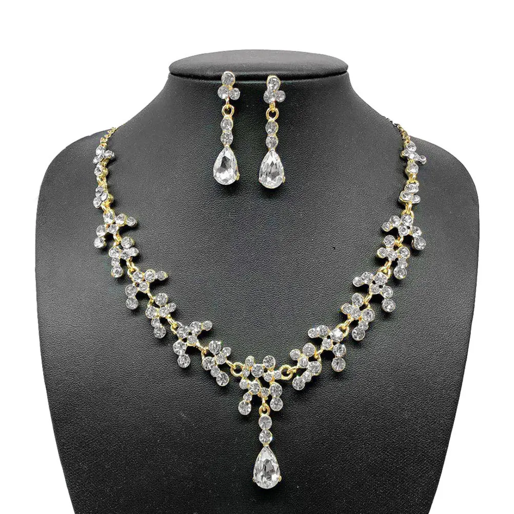 

1Set Crown Necklace Earring Set Crystal Design Stylish Wedding Dress Accessories Elegant Jewelry Women Elegant Jewelry