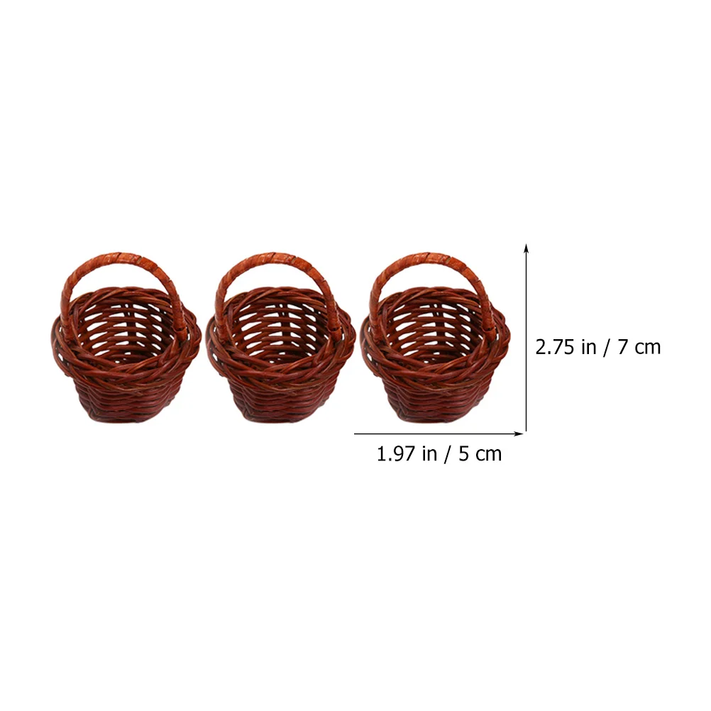 12 Stück Mini-Einkaufskorb für den Schreibtisch, Blumenornamente, Miniaturmodell, Picknick-Dekorationen, florales Rattan, gewebt, Weinrebe