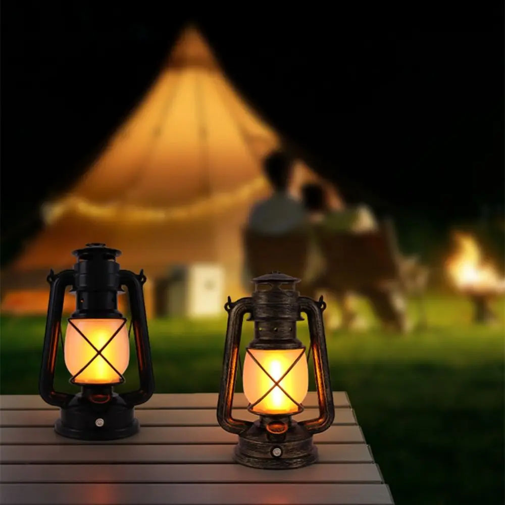 

3 Lighting Modes Retro LED Camping Light USB Charging Flame Effect Hanging Tent Light Portable Design Retro Style Outdoor Light