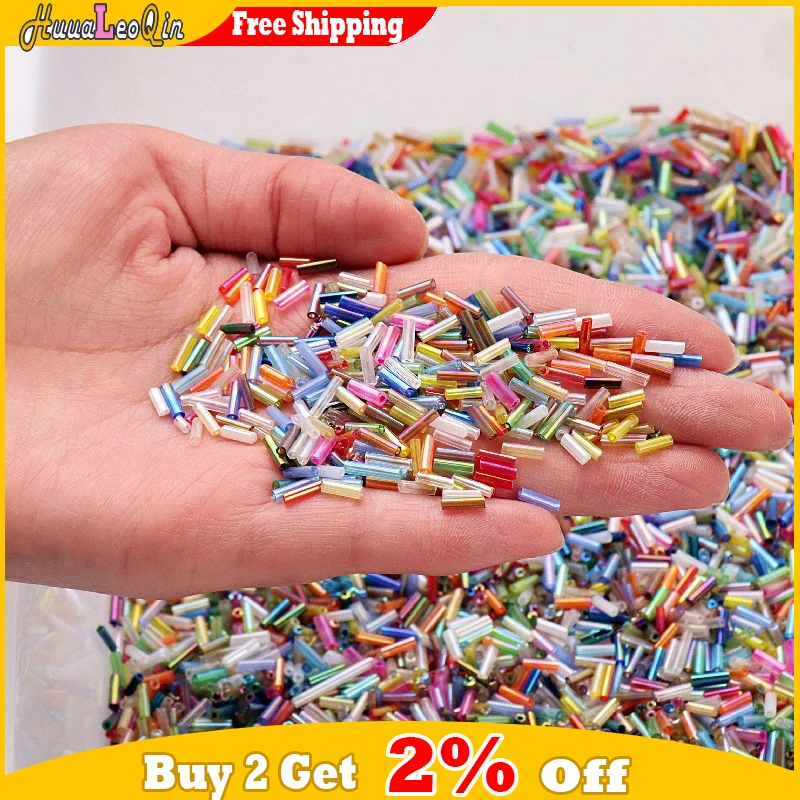 5g 2x6mm Colorful Bugles Glass Beads Bugles Loose Spacer Seed Beads for Needlework Jewelry Making DIY Garments Accessories
