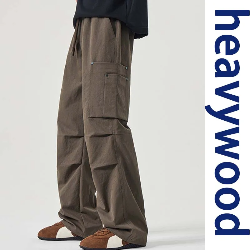 

Men's Sweatpants 2026 Spring Autumn Vintage Japanese Wide Leg Straight Loose Button Big Pockets Cargo Pants Drawstring Trousers