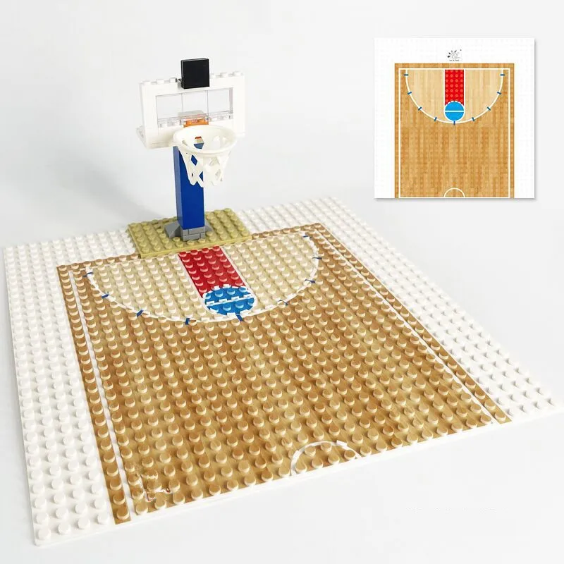 

32x32 Basketball Court Baseplate & Hoop Building Blocks MOC Sports Playset Compatible with All Major Small Brick Brands