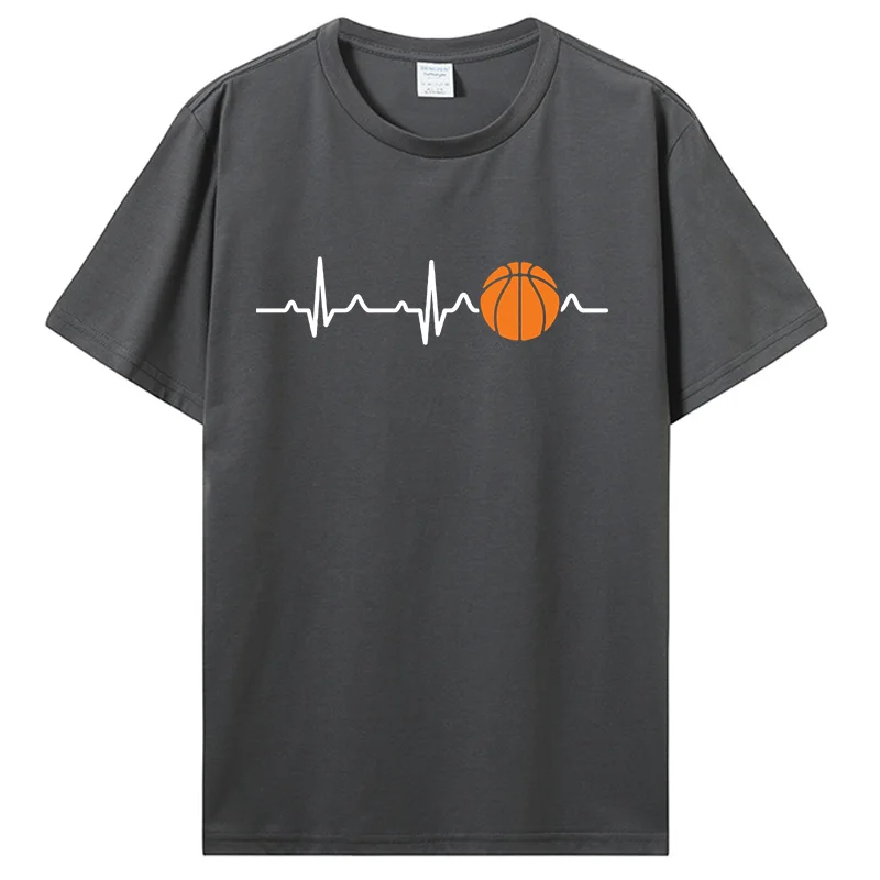 Basketball Heartbeat T-Shirt Men Birthday Gifts Short Sleeves Funny Tees O Neck Cotton Clothes Humor T Shirt