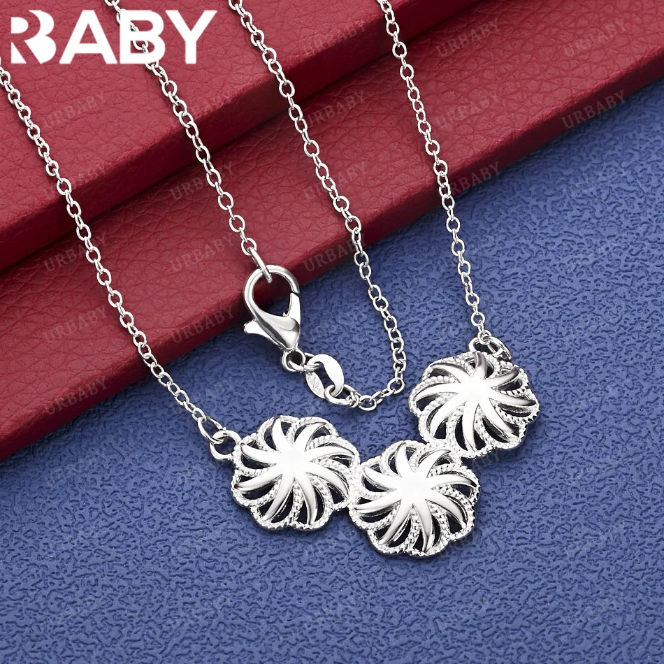 

URBABY 925 Sterling Silver Three Round Flower Pendant Necklace Wedding Engagement Party Jewelry Gifts