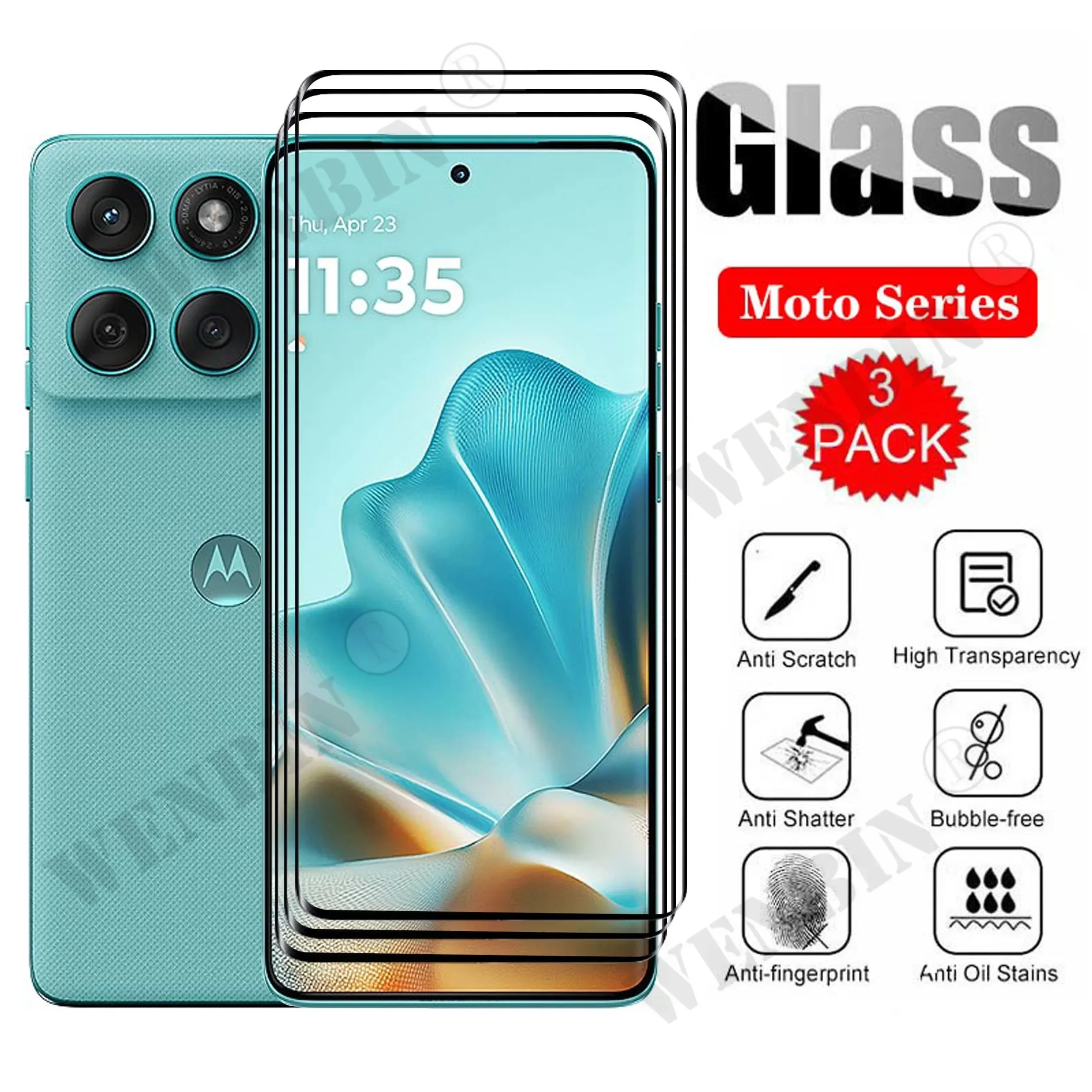 

3 Pcs Tempered Glass For Motorola Moto Edge 60 50 Fusion Neo Pro Stylus Curved Full Cover Screen Protector