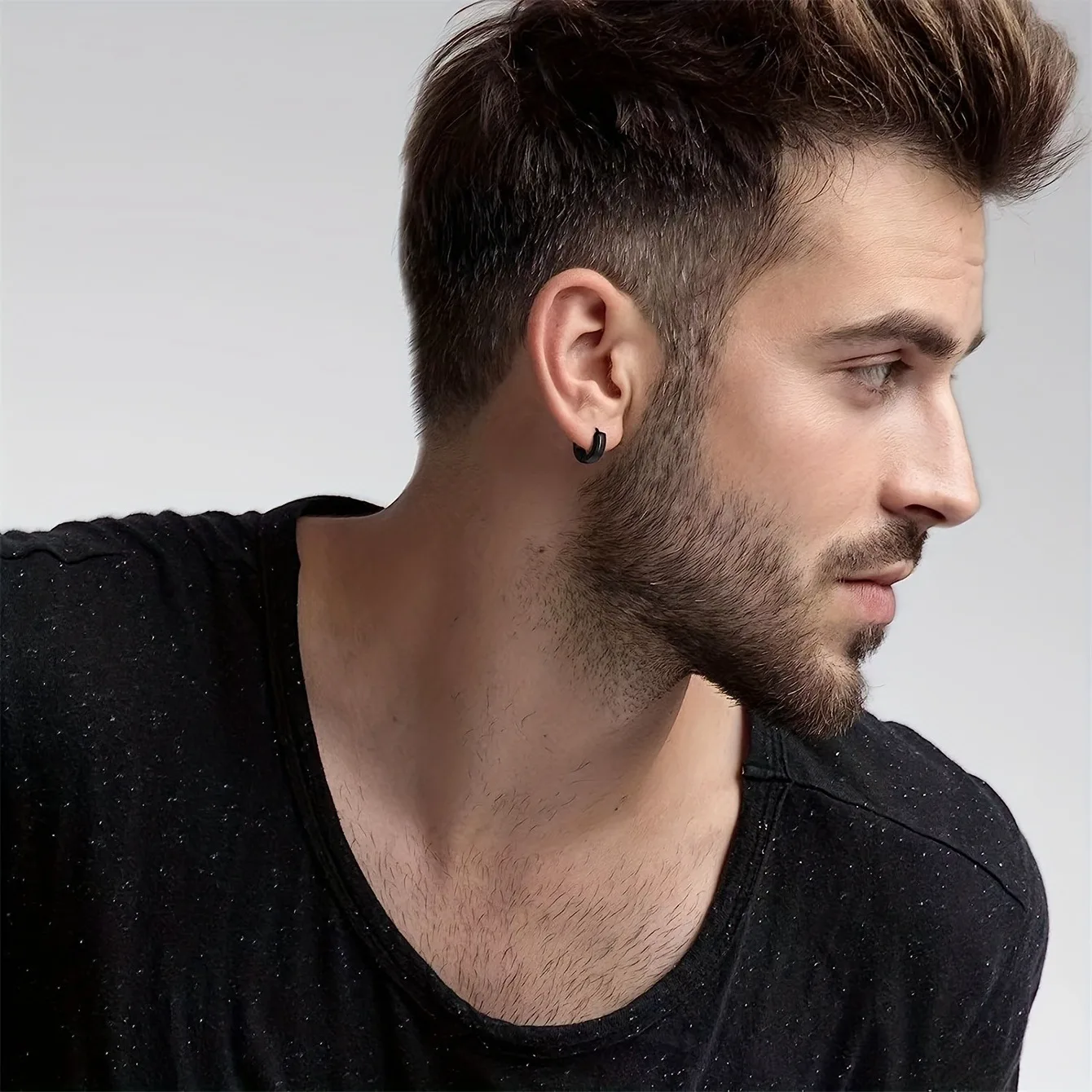 16 Pairs/ Set Men\'s Earrings FashionableStainless Steel Black Earrings Pierced Hoop Earrings Jewelry For Men And Women