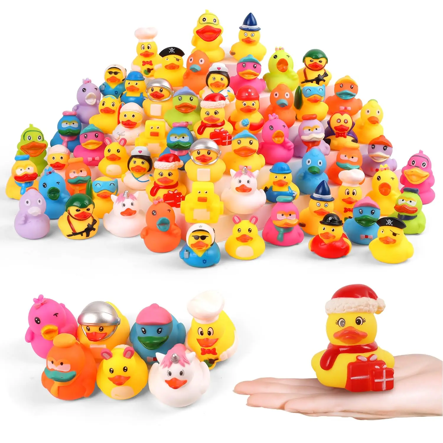 100 Stück Gummienten, zufälliges Sortiment, Jeep-Enten in großen Mengen, Mini-Gummi-Enten für Spielzeug, Pool-Spielzeug, Geburtstagsgeschenke, Partygeschenke