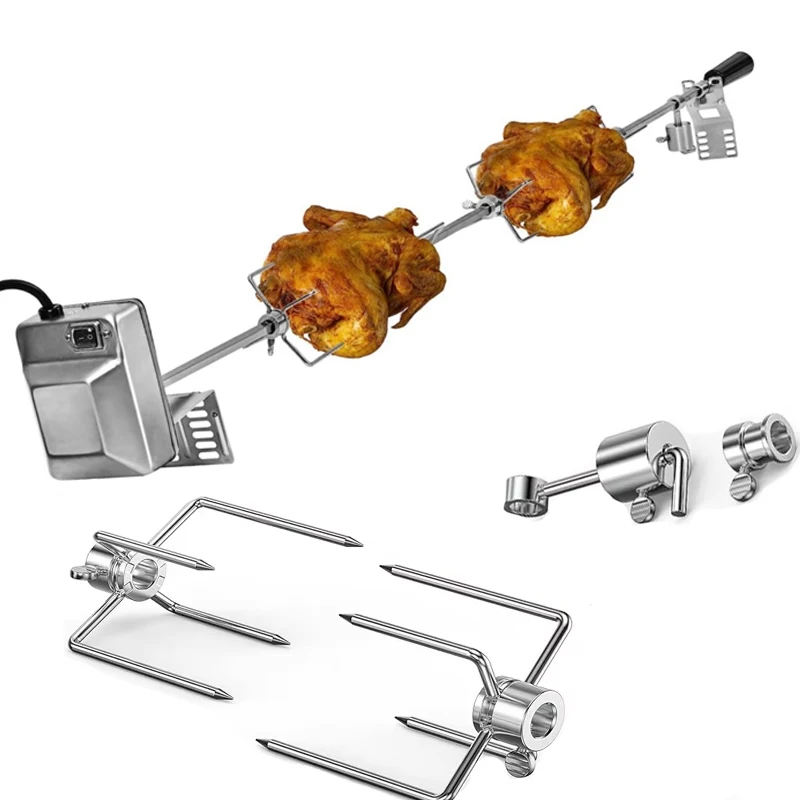 Double Sided Rotisserie Fork 304 Stainless Steel BBQ Grill Skewer 11mm/13mm/14mm Rod Outdoor Roasting Camping Meat Tool