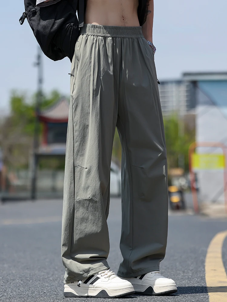 

Новые мужские летние тонкие брюки из ледяного шелка 2026 года, свободные прямые широкие спортивные брюки, модный американский бренд