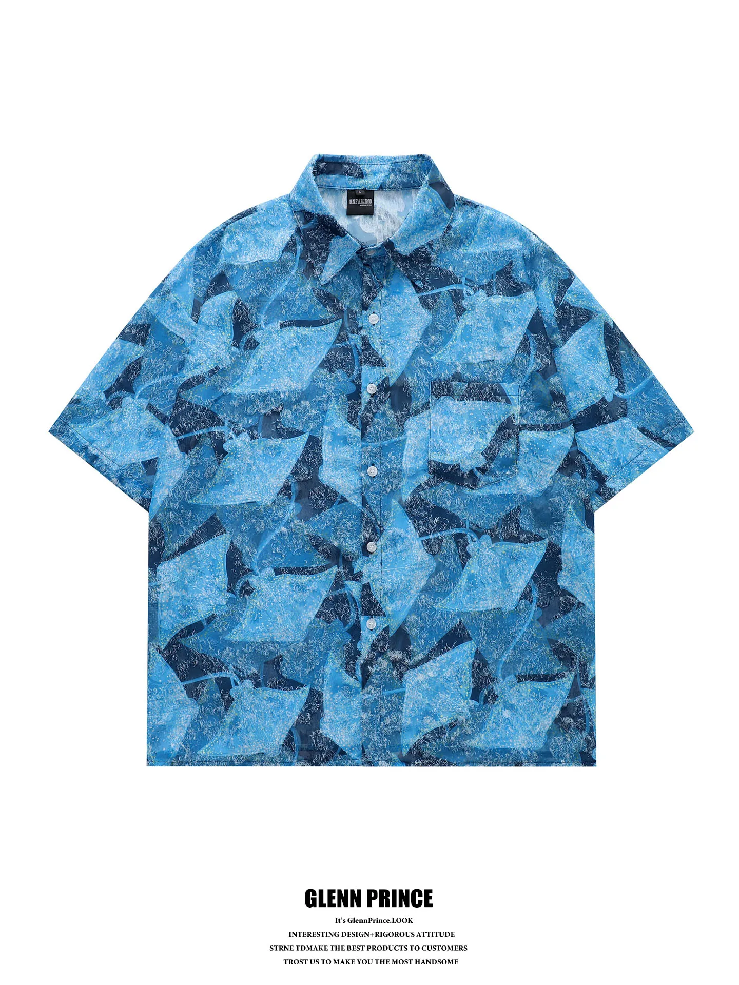 Lightweight Blue Floral Short Sleeve Men's Shirt GPstudio Retro Fringe Embroidery Hawaiian Beach Casual Shirt Polyester Fiber
