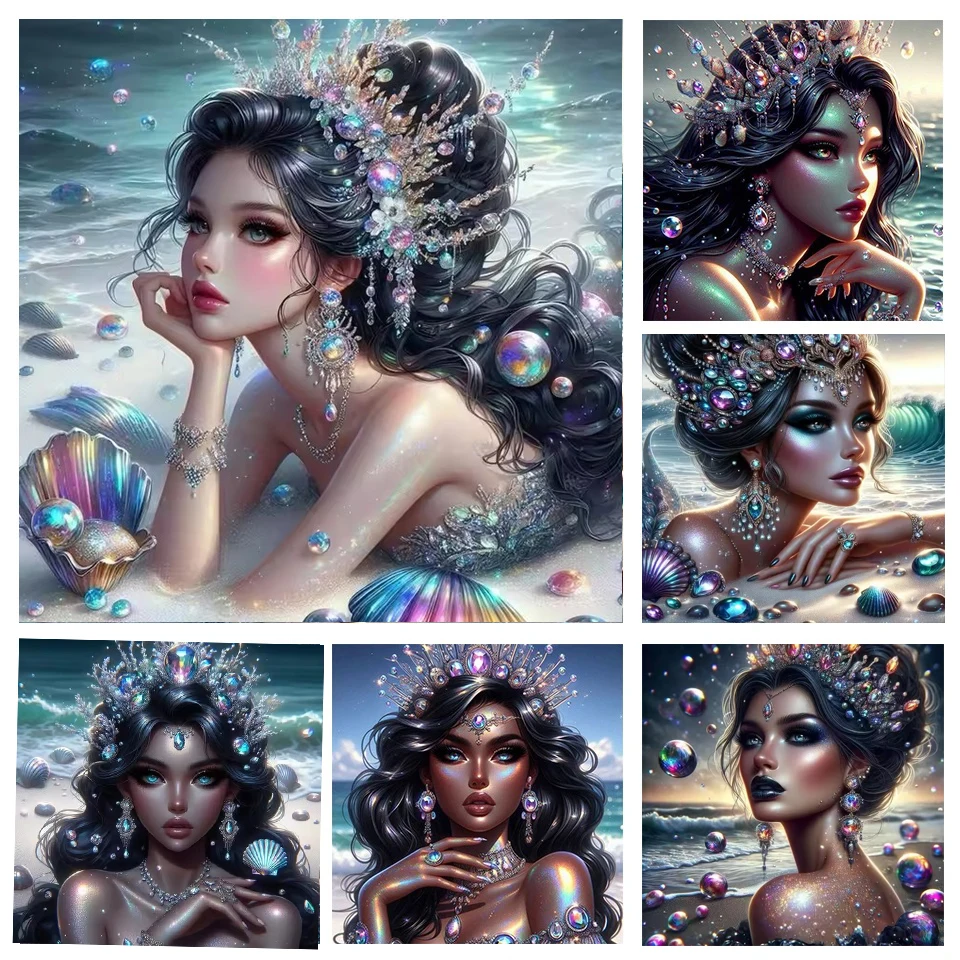 Pearl Beauty Crown Jewellery Sea Mermaid 5D DIY Full square Round Diamond Painting Cross Stitch Kits Diamond Mosaic For Home