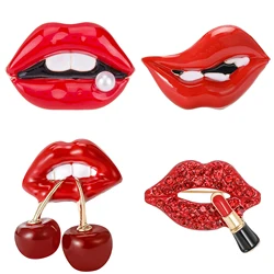 Resin Small Mouth Pins for Women Unisex Enamel Cherry Small Mouths Brooches Banquet Party Backpack Gifts Jewelry Accessories