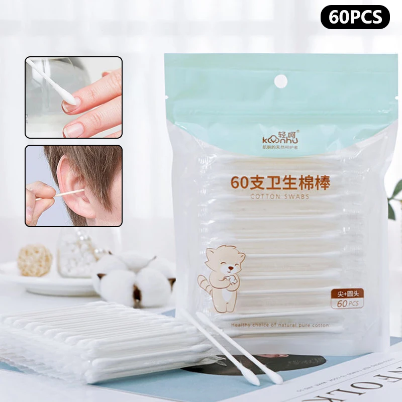 

60pcs Cotton Swabs Eyelash Extension Glues Removing Noses Ears Cleaning Tools Disposable Make Up Double Head Micro Brushes