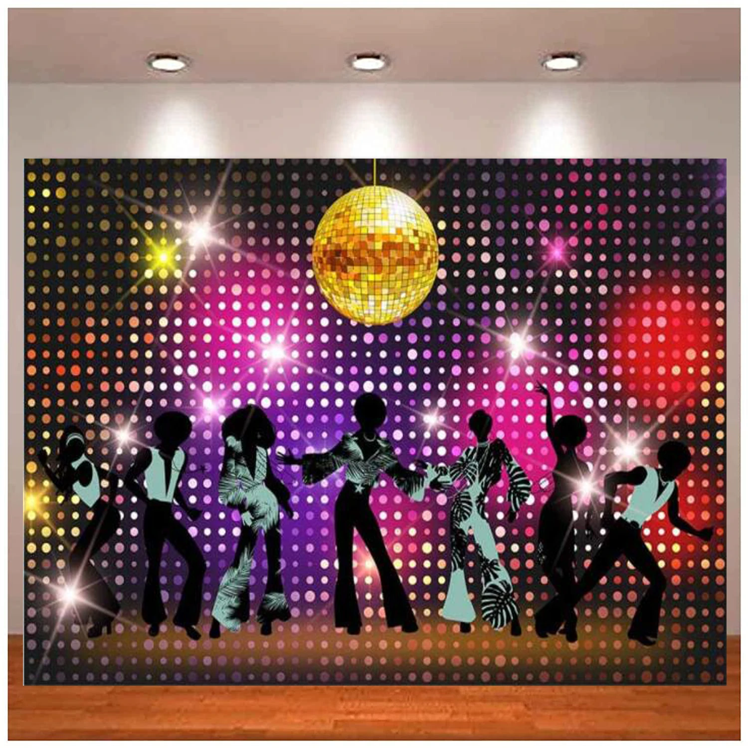 

Vintage 80s 90s Disco Themed Let's Glow Crazy Night Party Backdrop Banner Neon Dancers Shiny Adults Birthday Background Decor