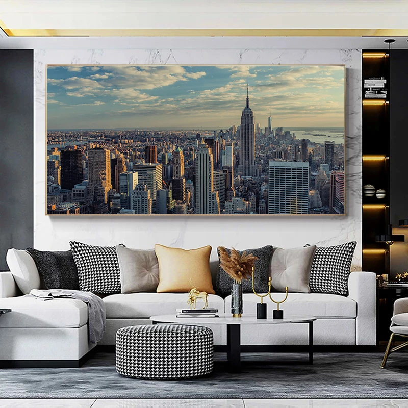 نيويورك مدينة الغروب و للرؤية الليلية المشارك قماش اللوحة Skline مانهاتن المشهد جدار الفن صور غرفة المعيشة ديكور المنزل