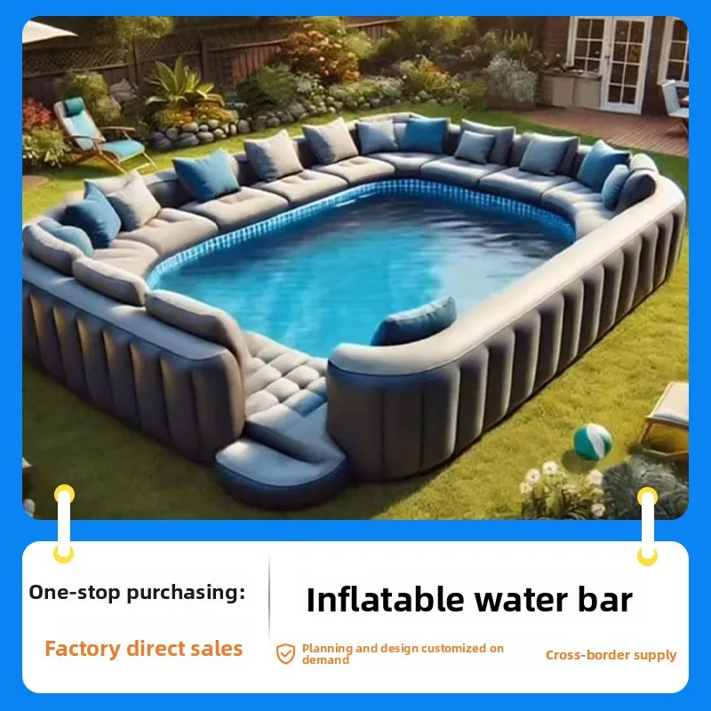 Dining Bar Pool Sofa Magic Carpet with Mesh, Floating Party Dining Table Rest Bed with Awning