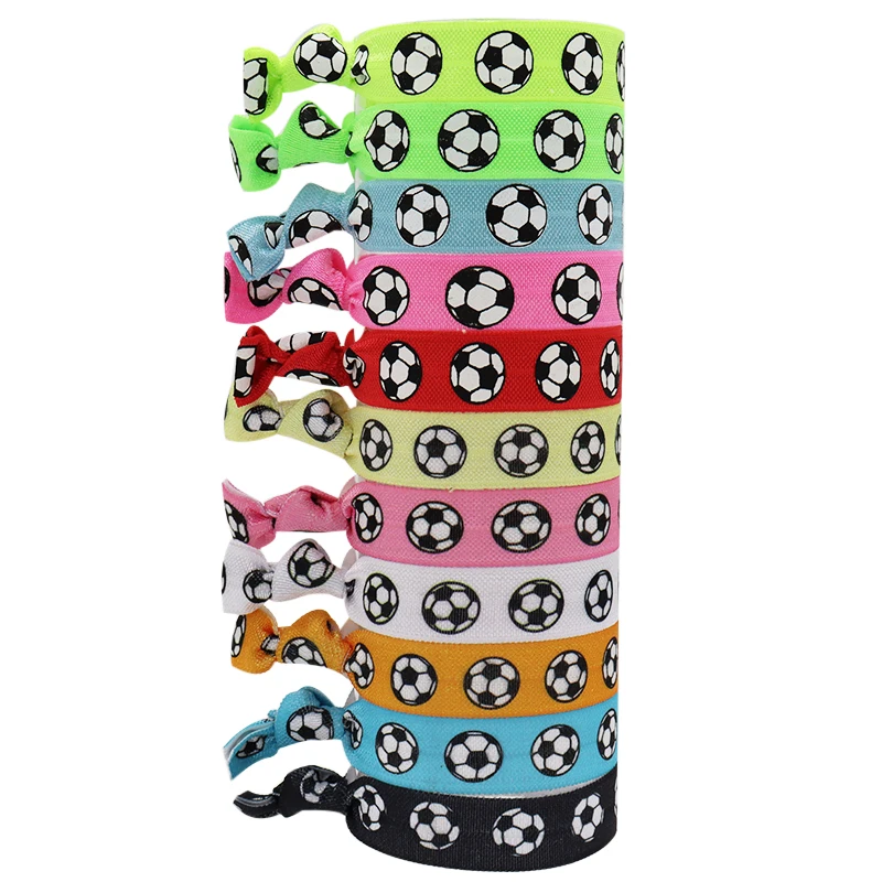 30Pcs Football Soccer Sports Fold Over Elastic Band FOE Hair Tie Ponytail Holder Hair Accessories Bracelets Wristbands