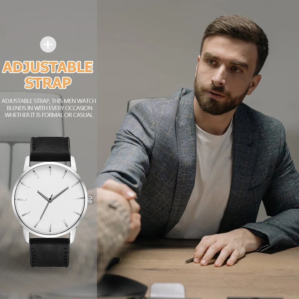 

Men Watch Casual Wristwatches Pu Strap Big Dial Simple Business Durable Skin-Friendly Adjustable Belt Fashion Leisure