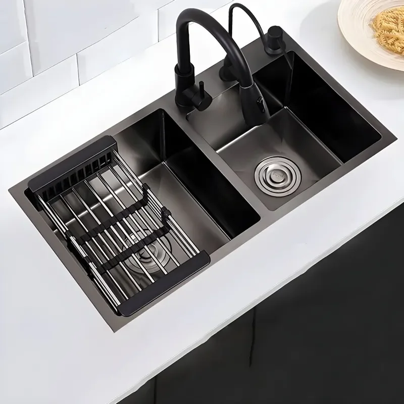 for Kitchen Sink Stainless Steel Nano Double Basin with Faucet Hole Thickened Handmade Hot Sale for Foreign Trade Export
