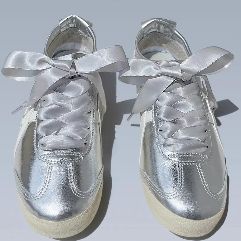 1 Paar Breite 2 cm Satin-Seidenband-Schnürsenkel Regenbogenfarbene flache Schnürsenkel für Sneaker Sport Casual Lederschuhe Saiten – Detail 11