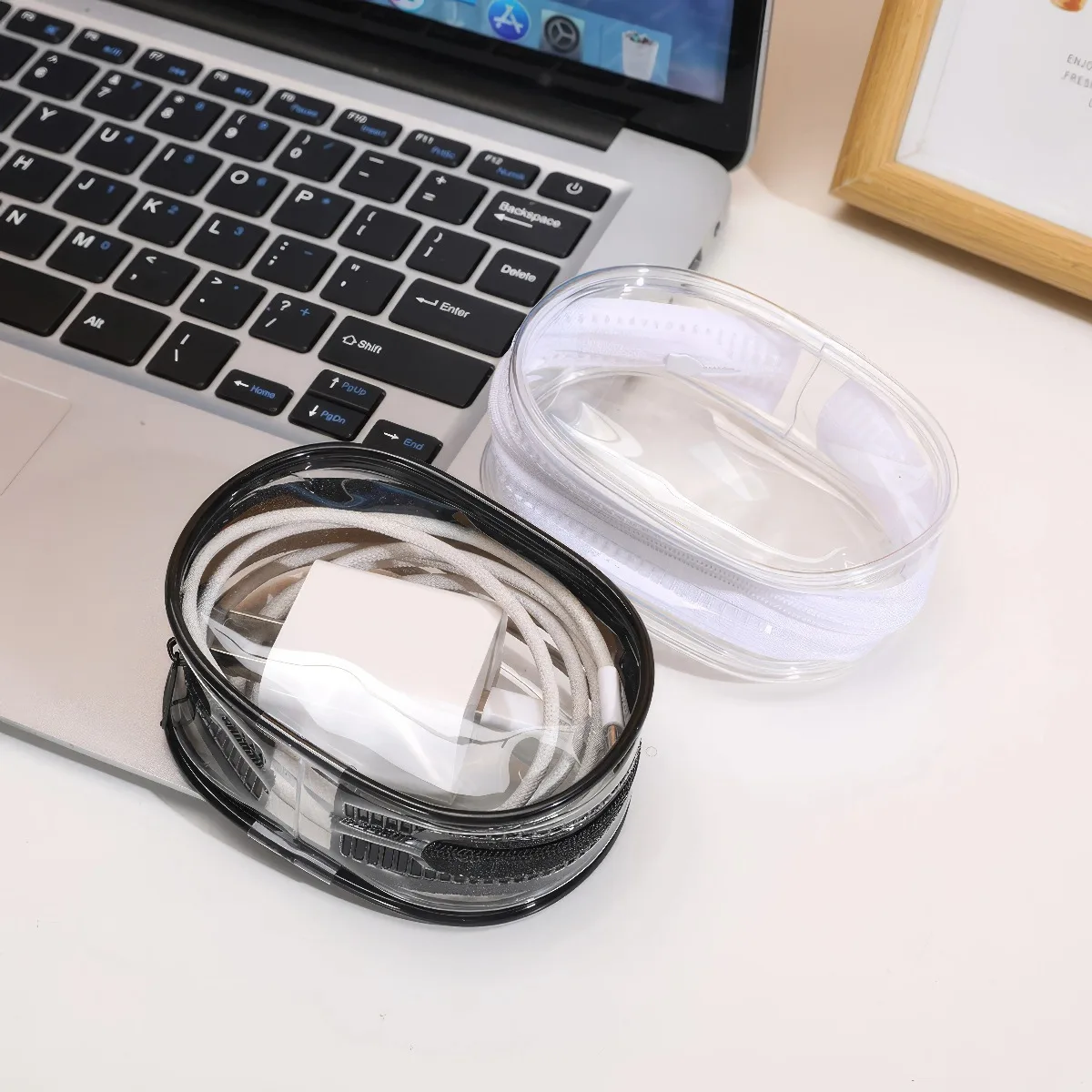 1/2/3 Charger Storage Bags, White/black, Casual Style, Transparent Charger Storage Bag, Suitable for Daily Carrying