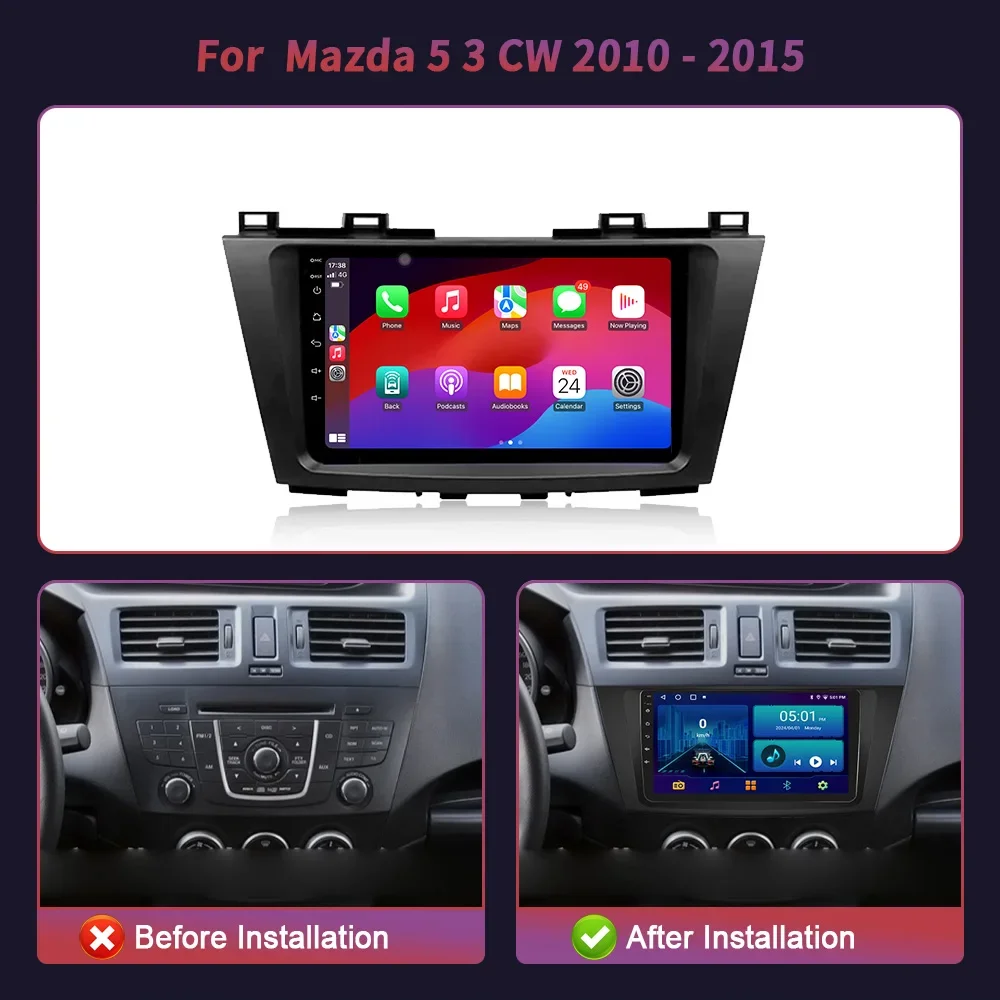 For Mazda 5 3 CW 2010-2015 GPS WiFi Car Radio Multimedia Navigation Android 14 Wireless Carplay 2 Din Screen Stereo