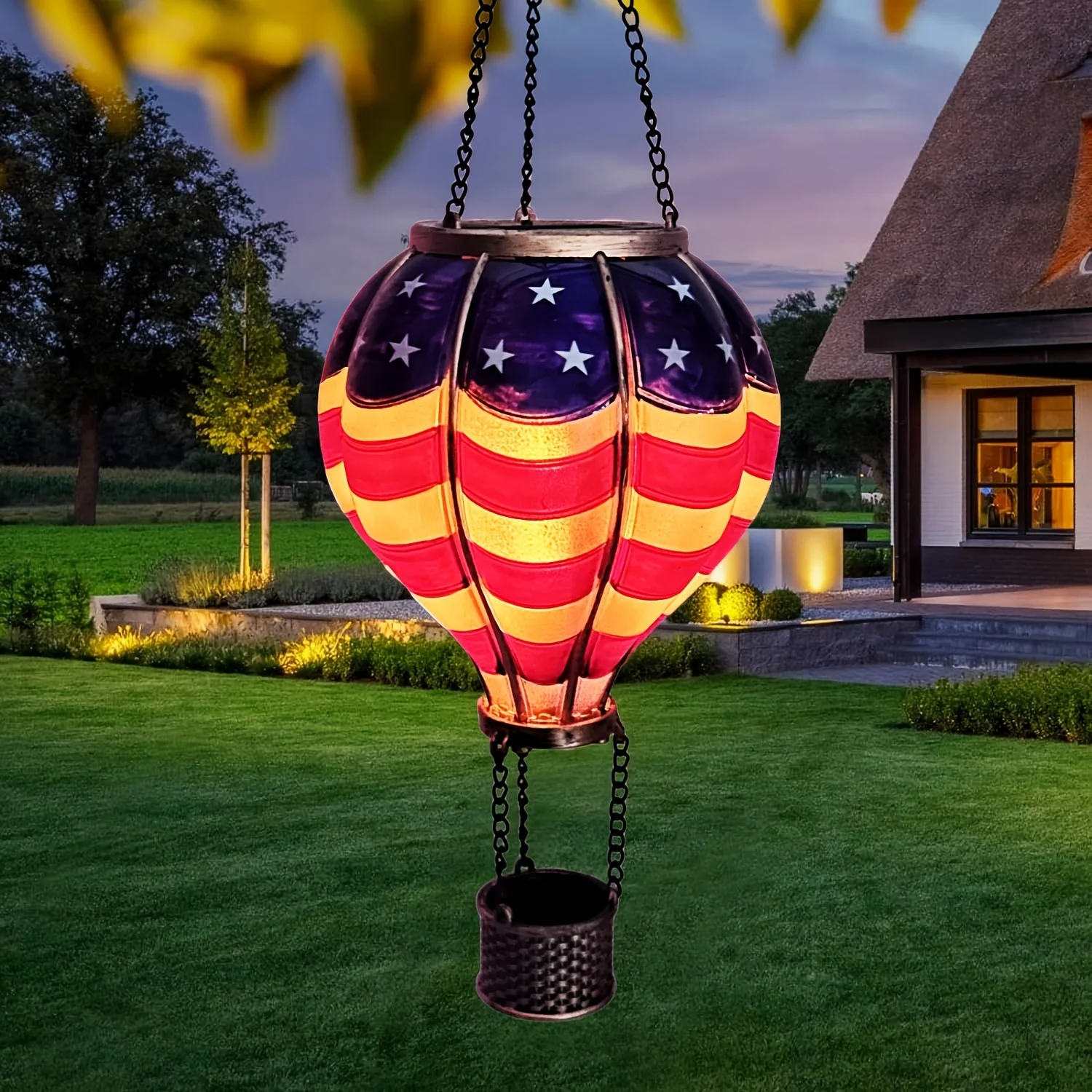 Hot Air Balloon Solar Lantern With Flickering Flame Light Outdoor Solar Hanging Lights For Garden Yard Patio Holiday Decoration