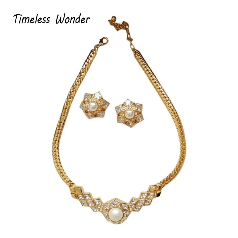 

Timeless Wonder Fancy Zircon Geo Floral Necklace N Stud Earrings for Women Designer Jewelry Set Party Rare Top Gift Cute 2612