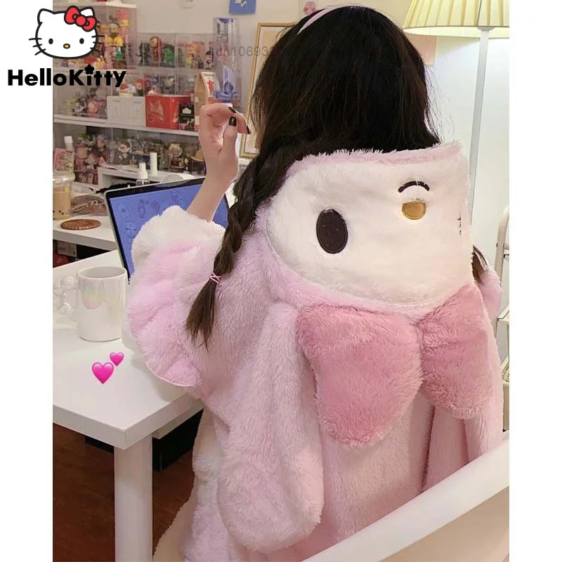 Sanrio My Melody Winter Warm Plush Pajamas Y2k Korean Kawaii Style Sweet Robe Night Wear Student Soft Causal Nightgown For Women