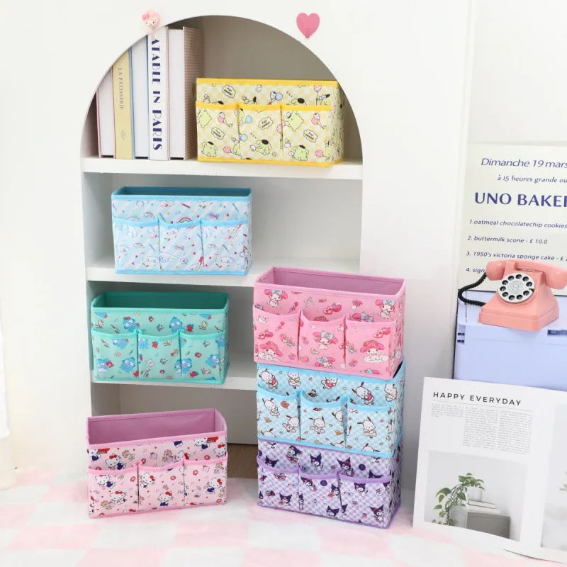 

New Kuromi Hello Kitty Cosmetics Storage Box Cartoon Square Foldable Storage Box Desktop Miscellaneous Stationery Organizing Box