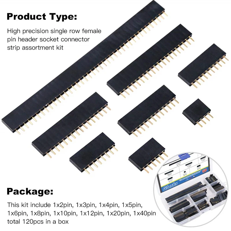 Imagem -04 - Single Row Fêmea Box Pcb Board Combination Kit Pin Socket Connector 2.54 mm Tipos 120 Pcs