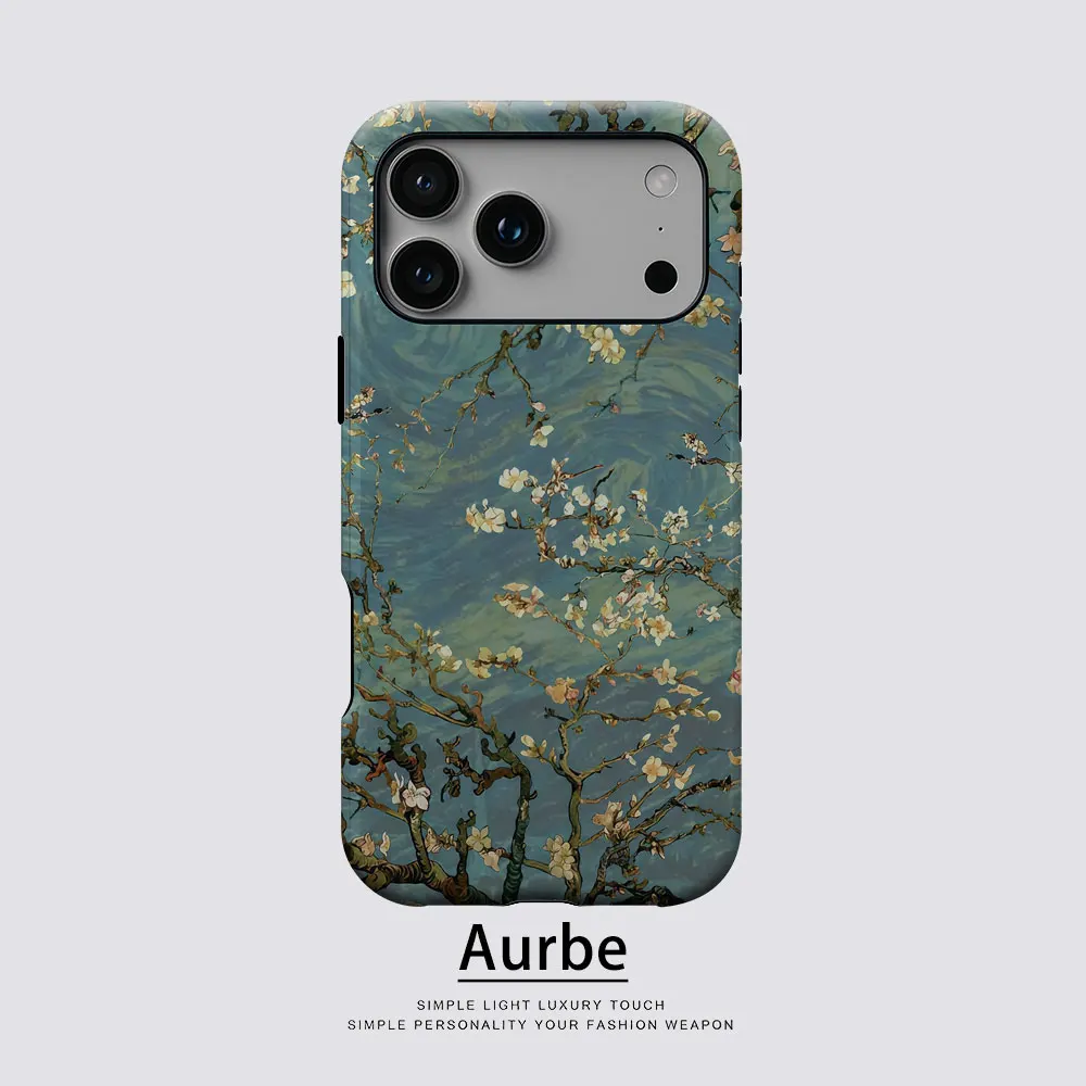 Aurbe Matte 2-in-1 Film Magsafe Hülle für iPhone 17 16 15 Plus 17 Pro Max Stoßfeste Hartschale Mandelblüten Sternennacht Hülle