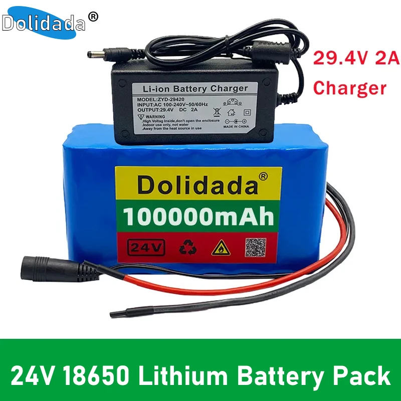 

18650 battery pack 24v 100000mah 7S3P 29.4v 2A charger lithium rechargeable electric bicycle moped lithium ion battery lifepo4