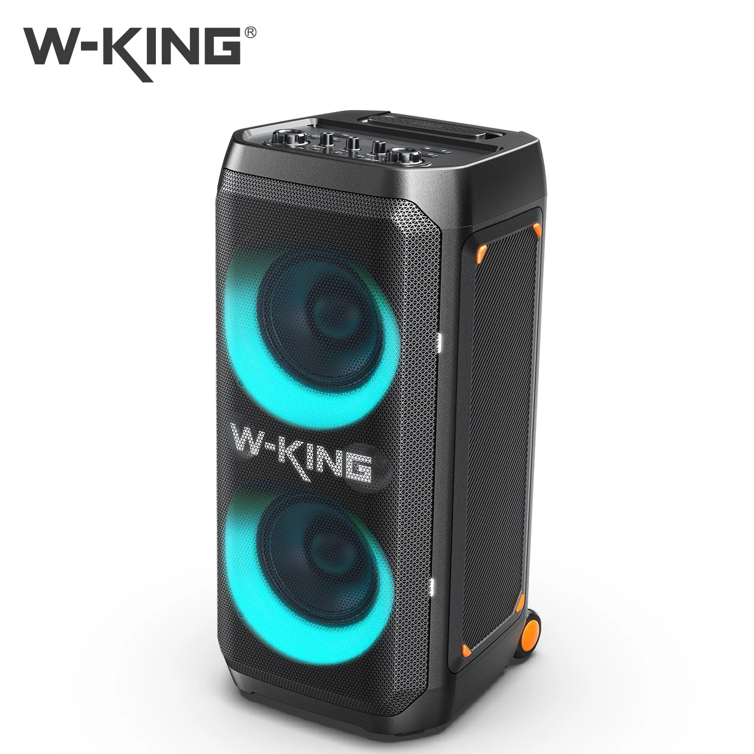 W-KING T12 Tragbare Bluetooth-Lautsprecher-Box mit 370W MAX Pro Sound, Lichtshow, CSB, Bass Boost, Rollen und Teleskopgriff