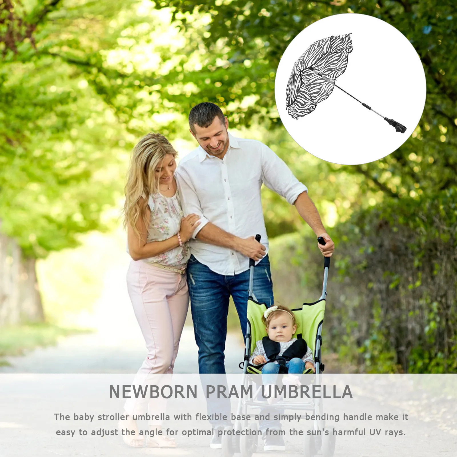 Baby Stroller Umbrella Flexible Base Adjustable Handle Uv Protection Pushchair Sun Parasol Windproof Water Resistant Baby Buggy view 2