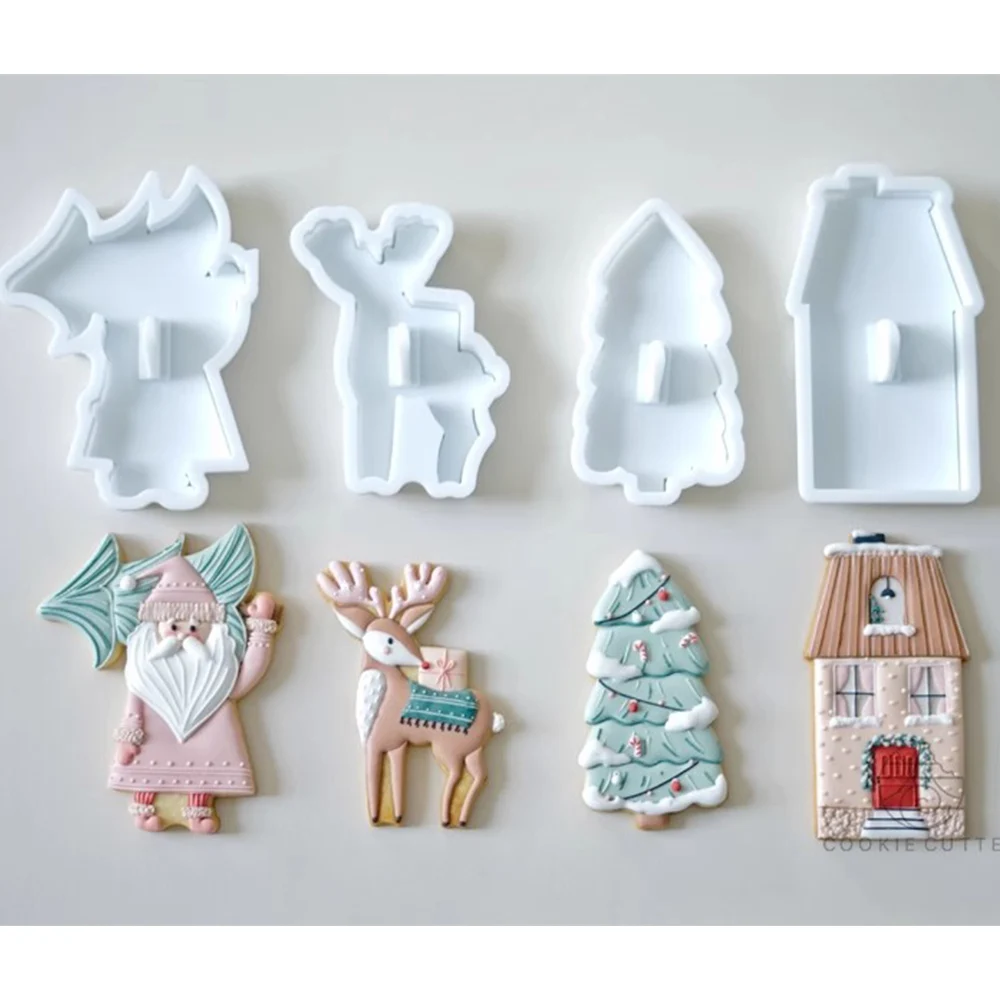 Christmas Nordic Style Elk House Cookie Cutter Santa Claus Xmas Tree Biscuit Stamp Icing Cookie Fondant Cake Decorations Tools