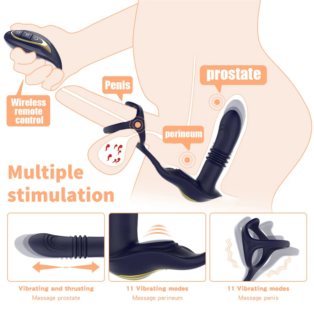 Male Prostate Massager Vibrator Telescopic Anal Plugs Penis Ring Butt Plug Vibrator Wireless Control Sex Toy for Men Masturbator