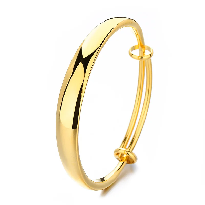 سوار نسائي واسع من الذهب عيار 24 قيراط |   AU999 ذهب نقي، تصميم أنيق لامع، ناعم وكبير، يزيد من الأناقة