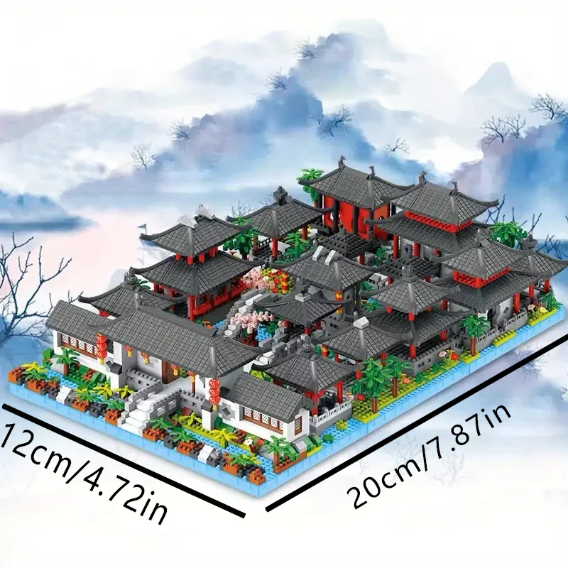 مجموعة مكعبات بناء ثلاثية الأبعاد مكونة من 1022 - الهندسة المعمارية التقليدية لحديقة سوتشو، هدية مثالية للهالوين وعيد الفصح